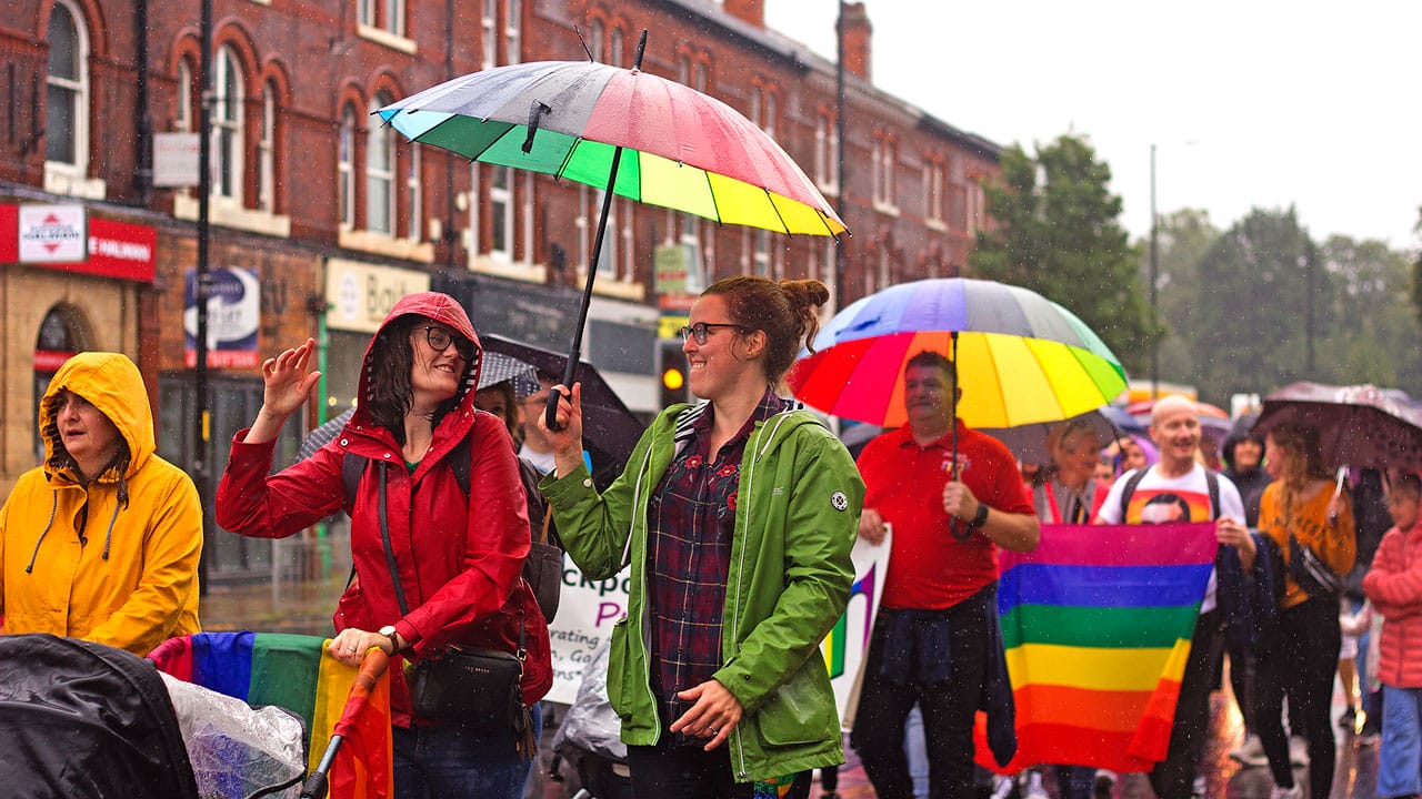 Didsbury Pride procession through the village